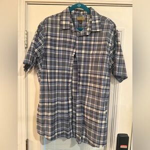Sonoma Men’s Short-Sleeve Navy and White Plaid Button-Down Shirt